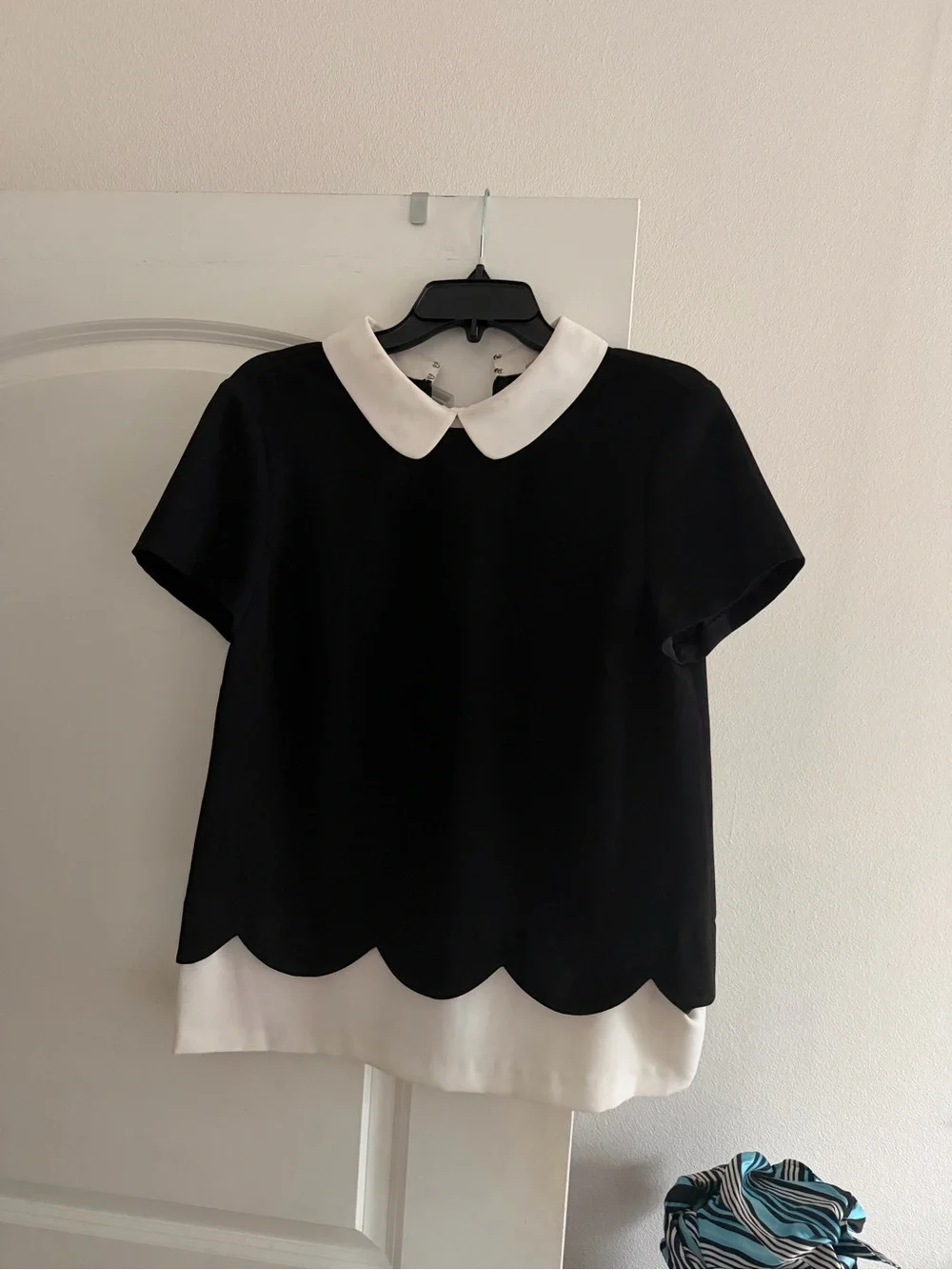 CeCe Black Short Sleeve Top with White Peter Pan Collar - Picture 1 of 4